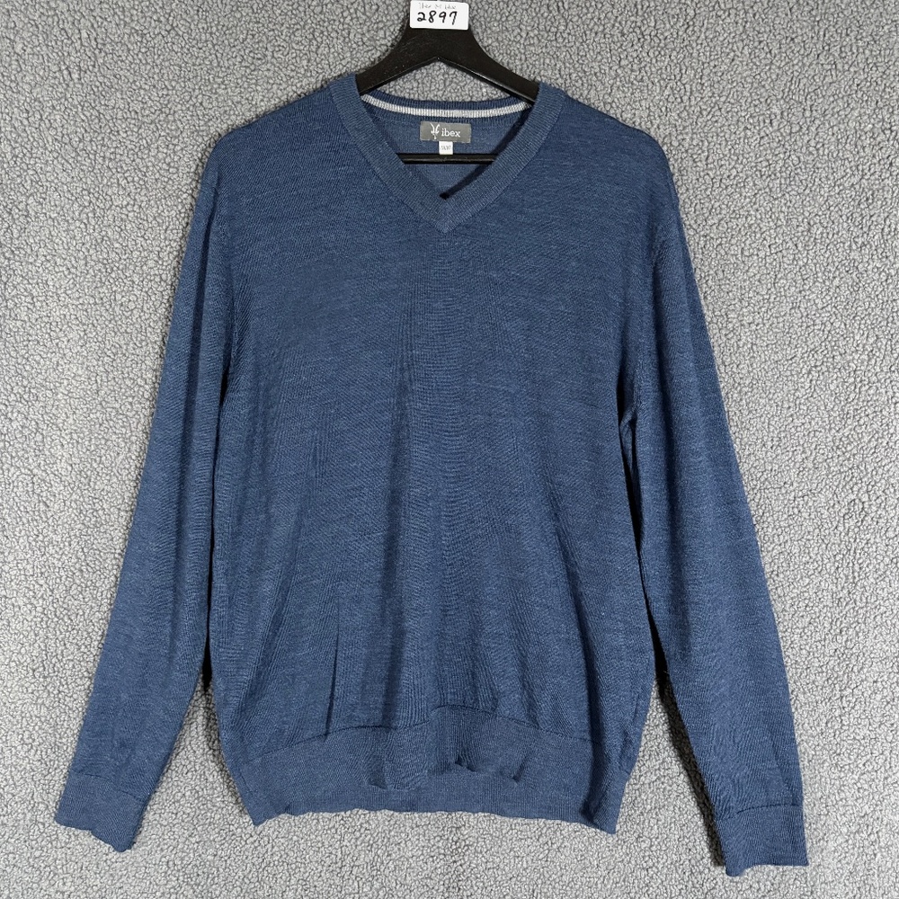 Ibex Merino Wool Blend V Neck Sweater - Men's Size M - Blue